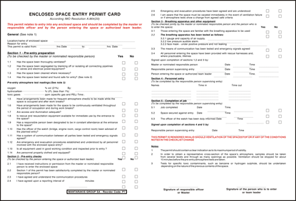 Picture of ENCLOSED SPACE ENTRY PERMIT CARD    19x14